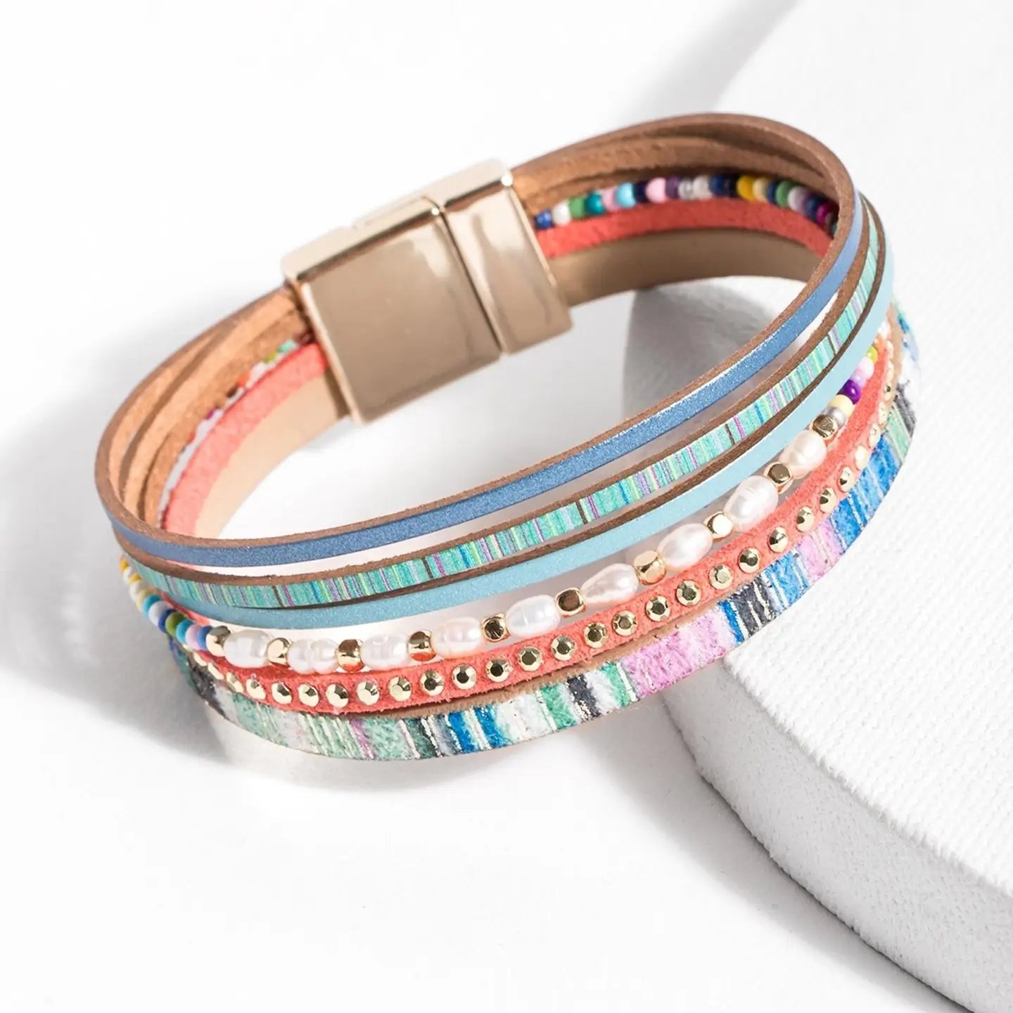 Curacao Colorful Leather Bracelet with Freshwater Pearls