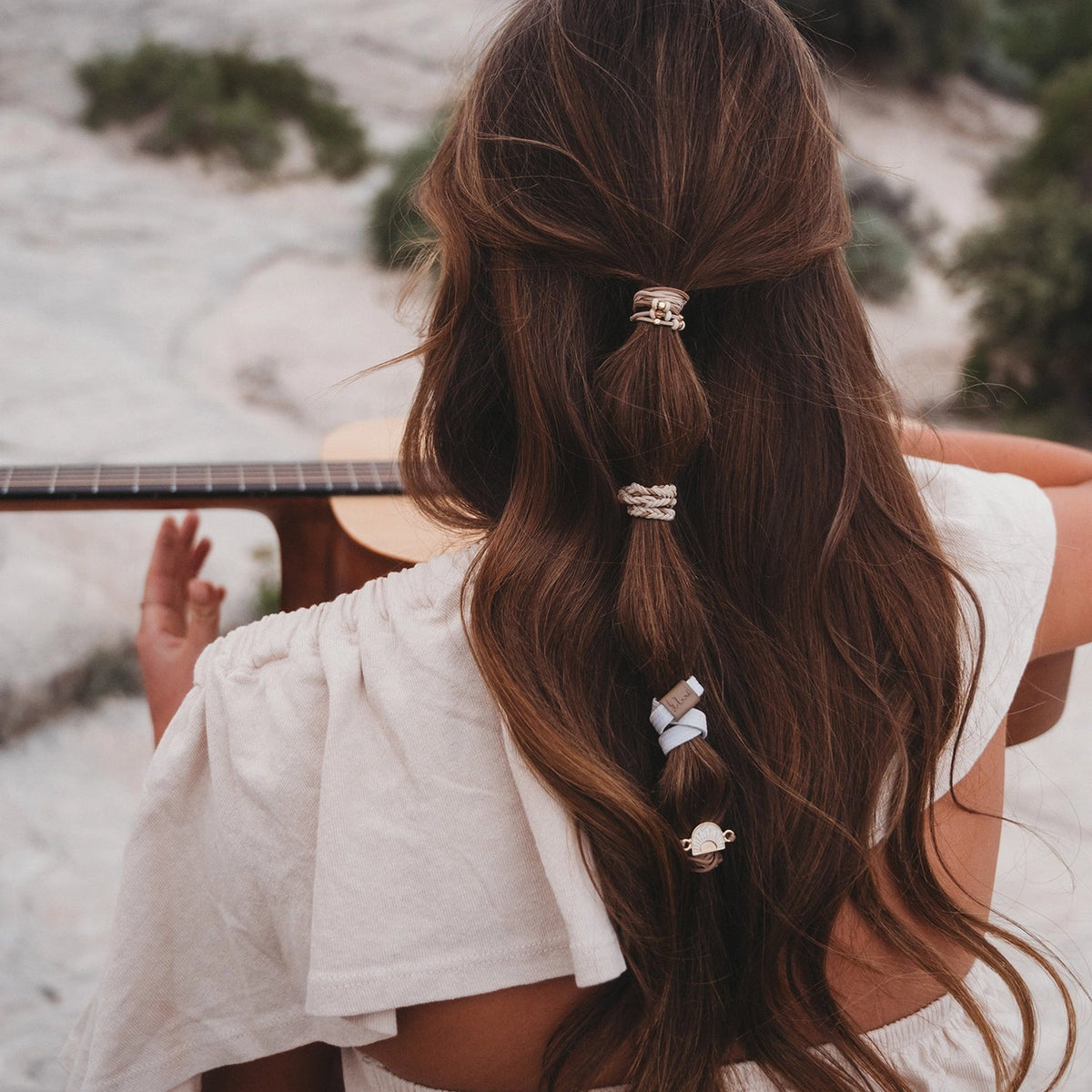 Rise" Cream and Tan with Gold & Sun Accents Hair Tie Bracelets