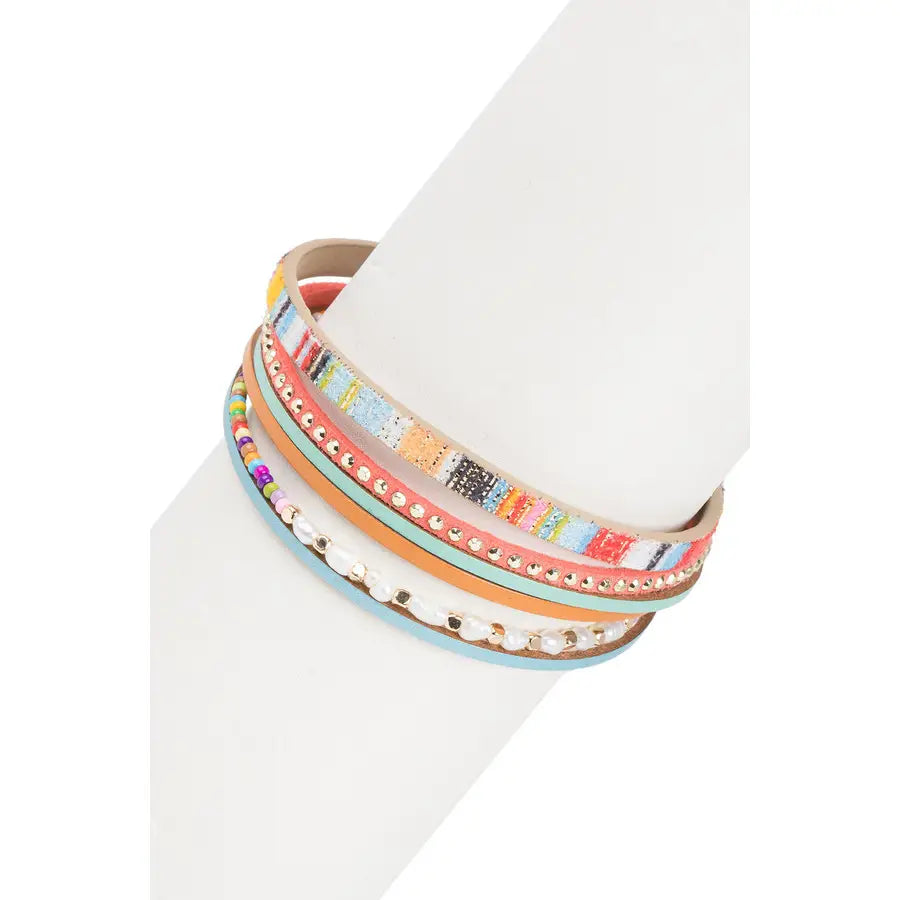 Curacao Colorful Leather Bracelet with Freshwater Pearls