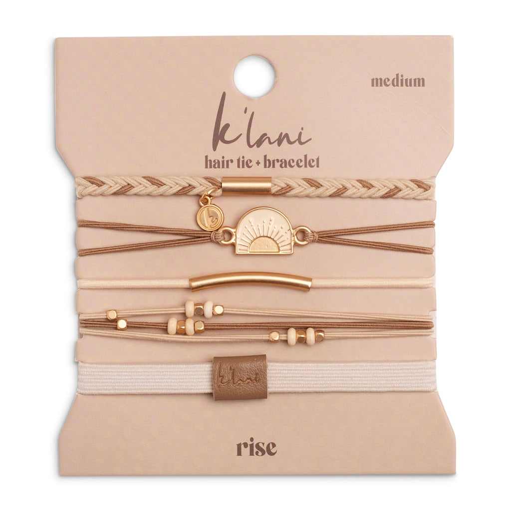 Rise" Cream and Tan with Gold & Sun Accents Hair Tie Bracelets