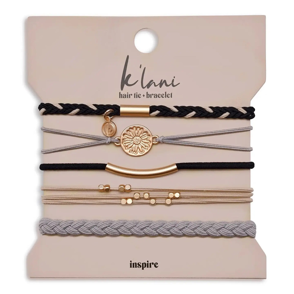 "Inspire" Grey & Black with Gold Flower Accent Hair Tie Bracelets