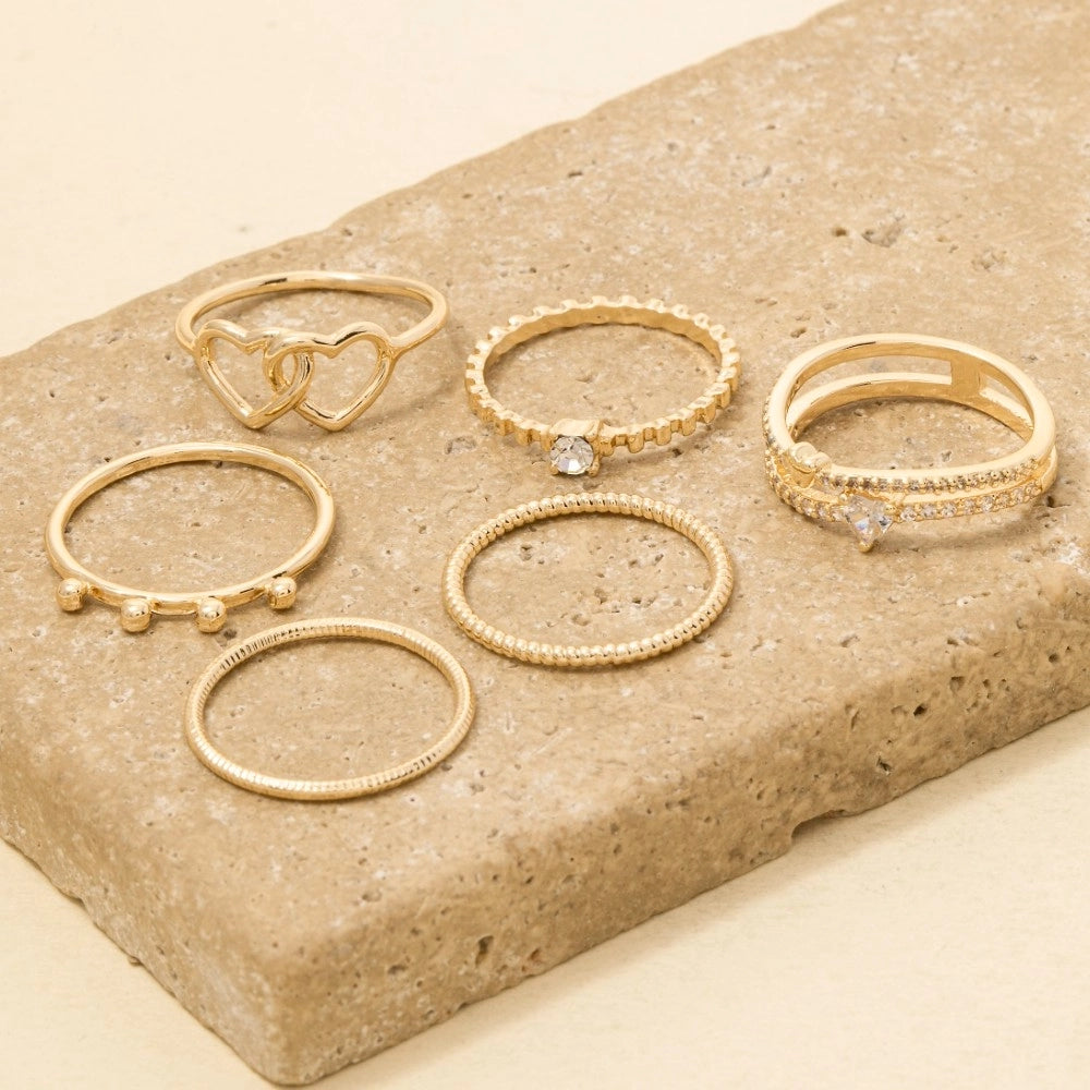 Six Piece Assorted Heart Rings Set