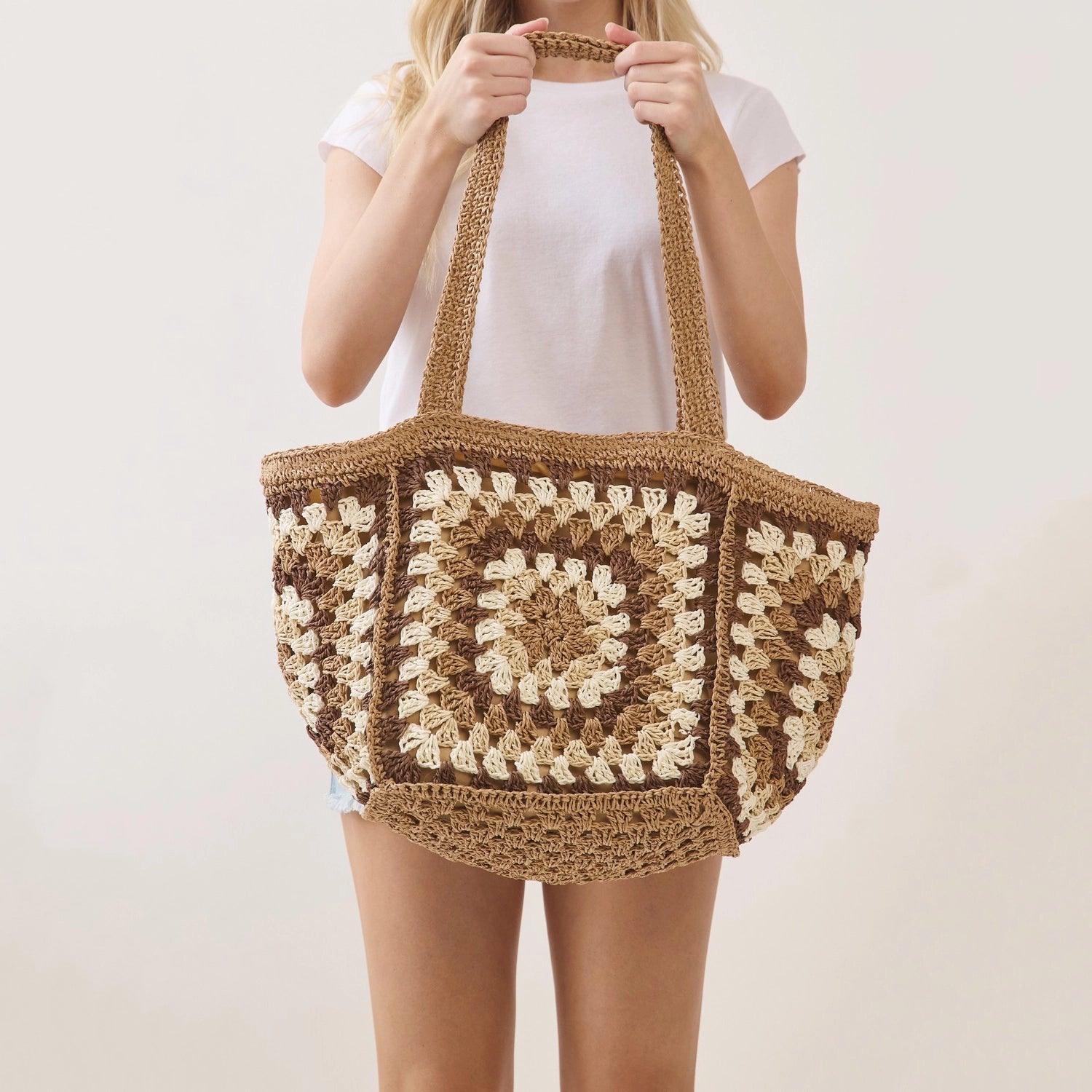 Vintage Square Pattern Tote Bag