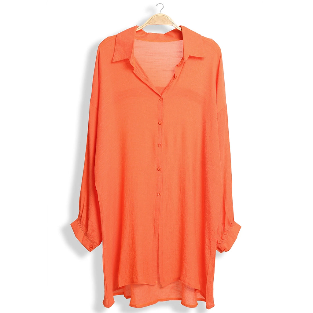 Women's Solid Color Button-Up Shirt Cover Up