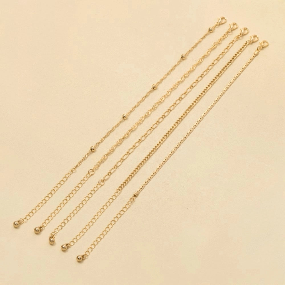 Assorted Dainty Metallic Chains Bracelet Set