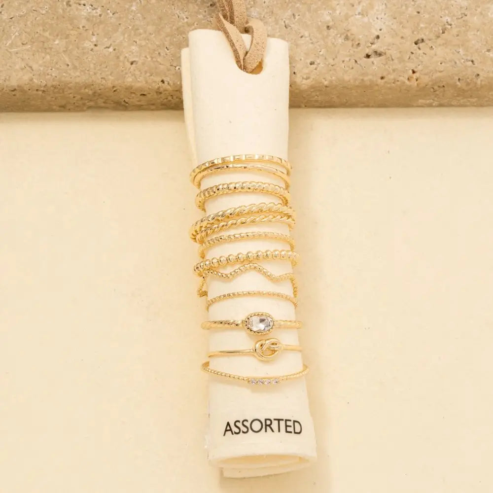 Assorted Ten Piece Metallic Ring Set