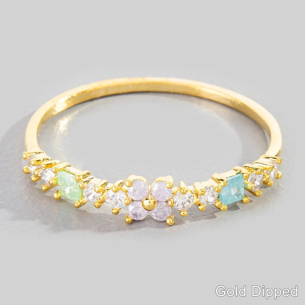 Cz Flower Studded Delicate Ring