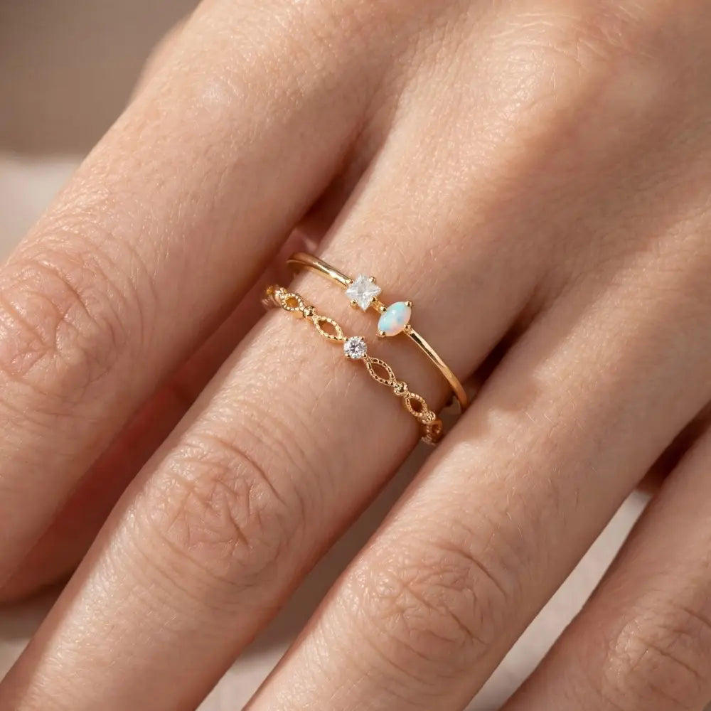 Gold Dipped Cz and Opal Ring