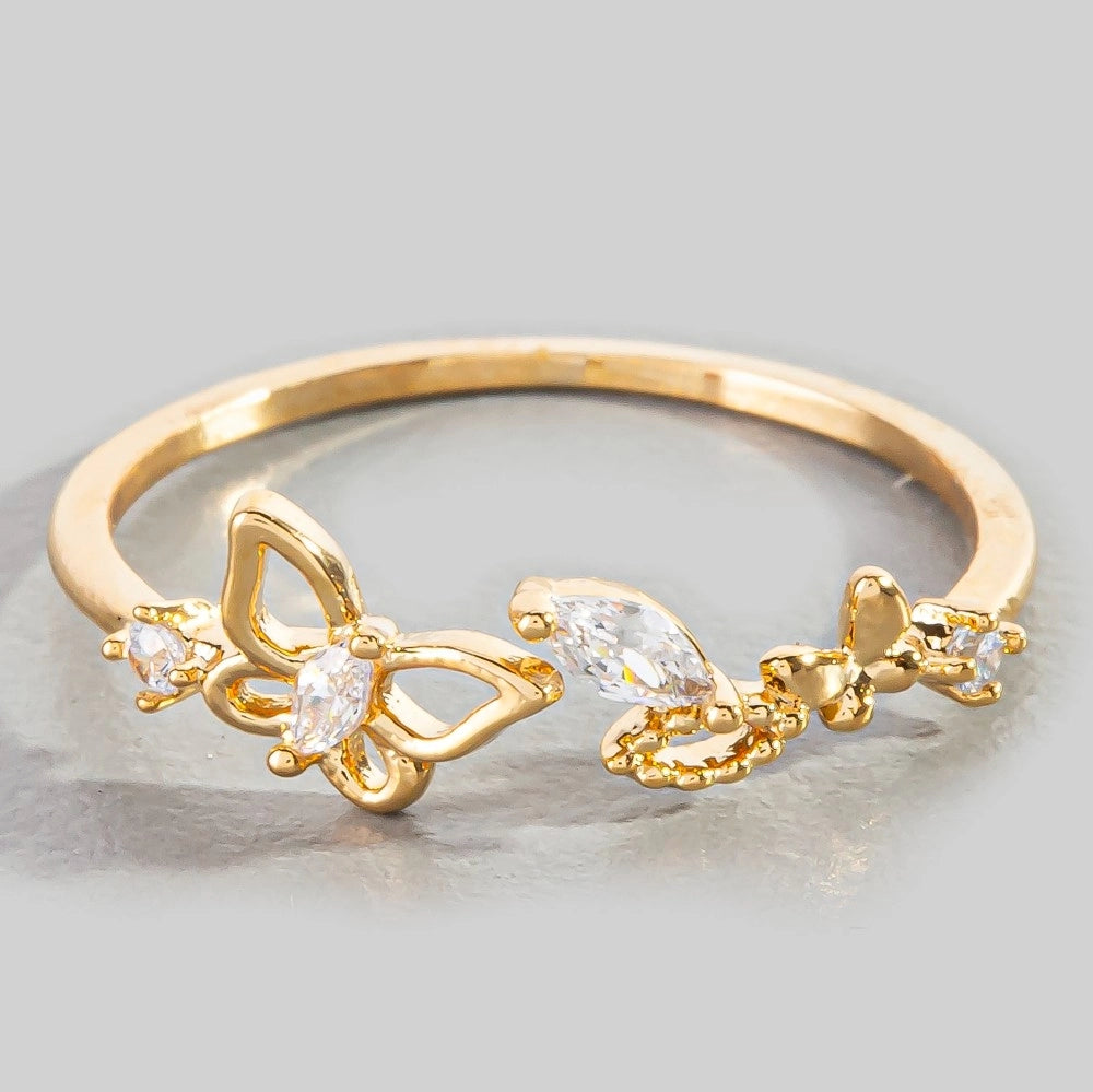 Gold Dipped Cz Butterfly Open Ring