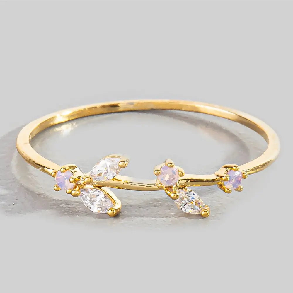 Gold Dipped Cz Delicate Leaf Ring