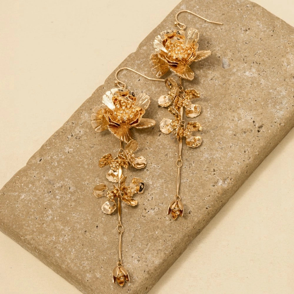 Metallic Flower Chain Dangle Earrings