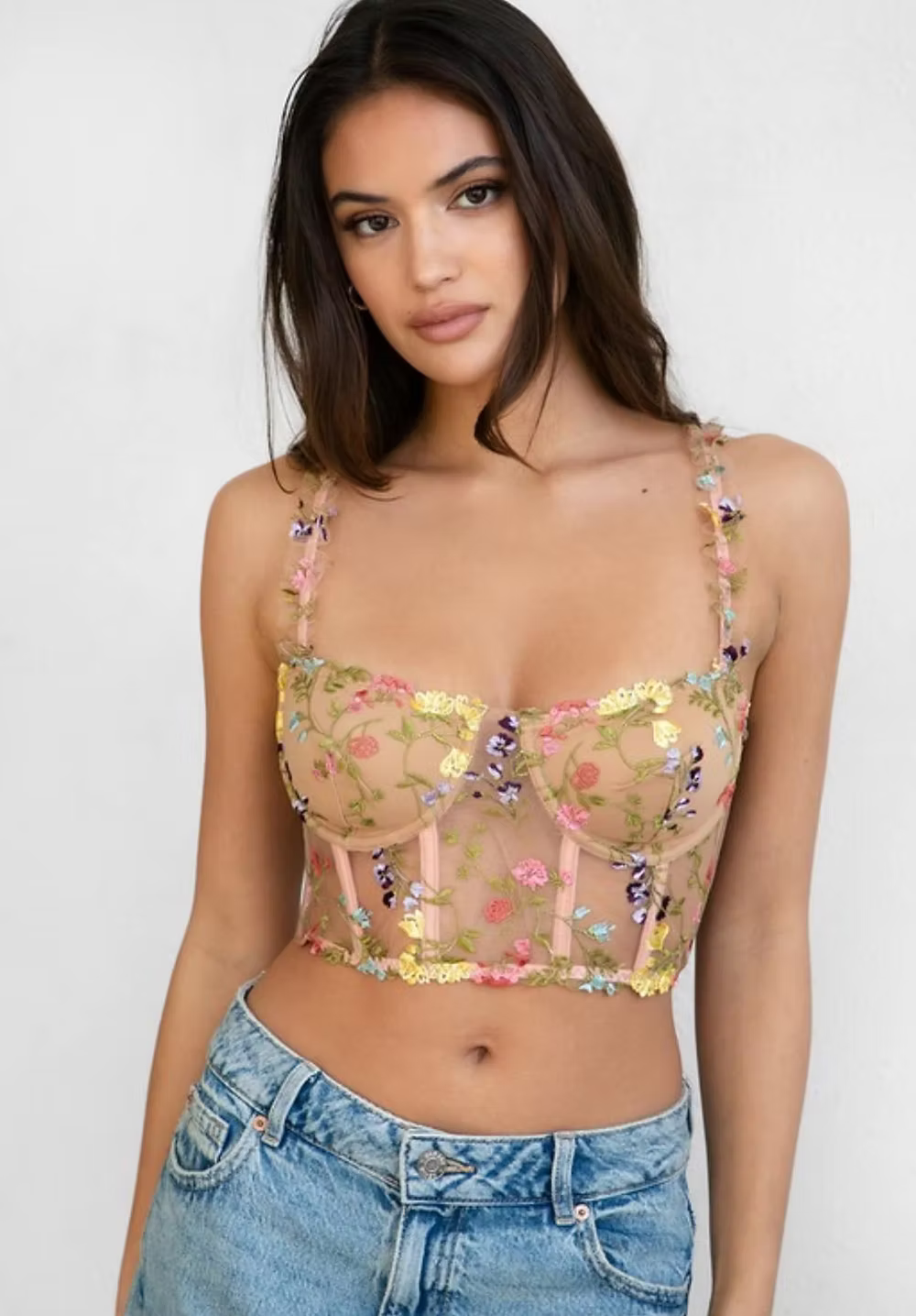 FLEURI Embroidered Tulle Corset Top